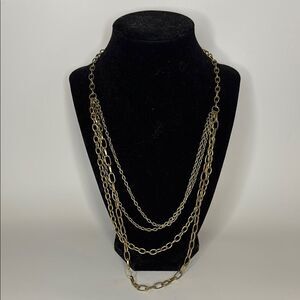 Gold Tone Multi-Strand Cascading Chain Fashion Necklace 20” with 2” extender